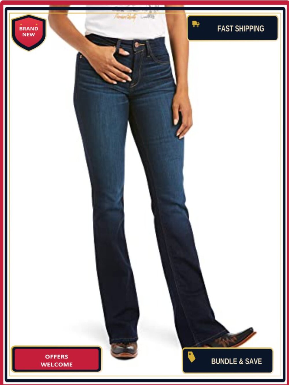 High-Rise Bootcut Stretch Denim Jeans Women 10in Rise 18.75in Leg Opening
